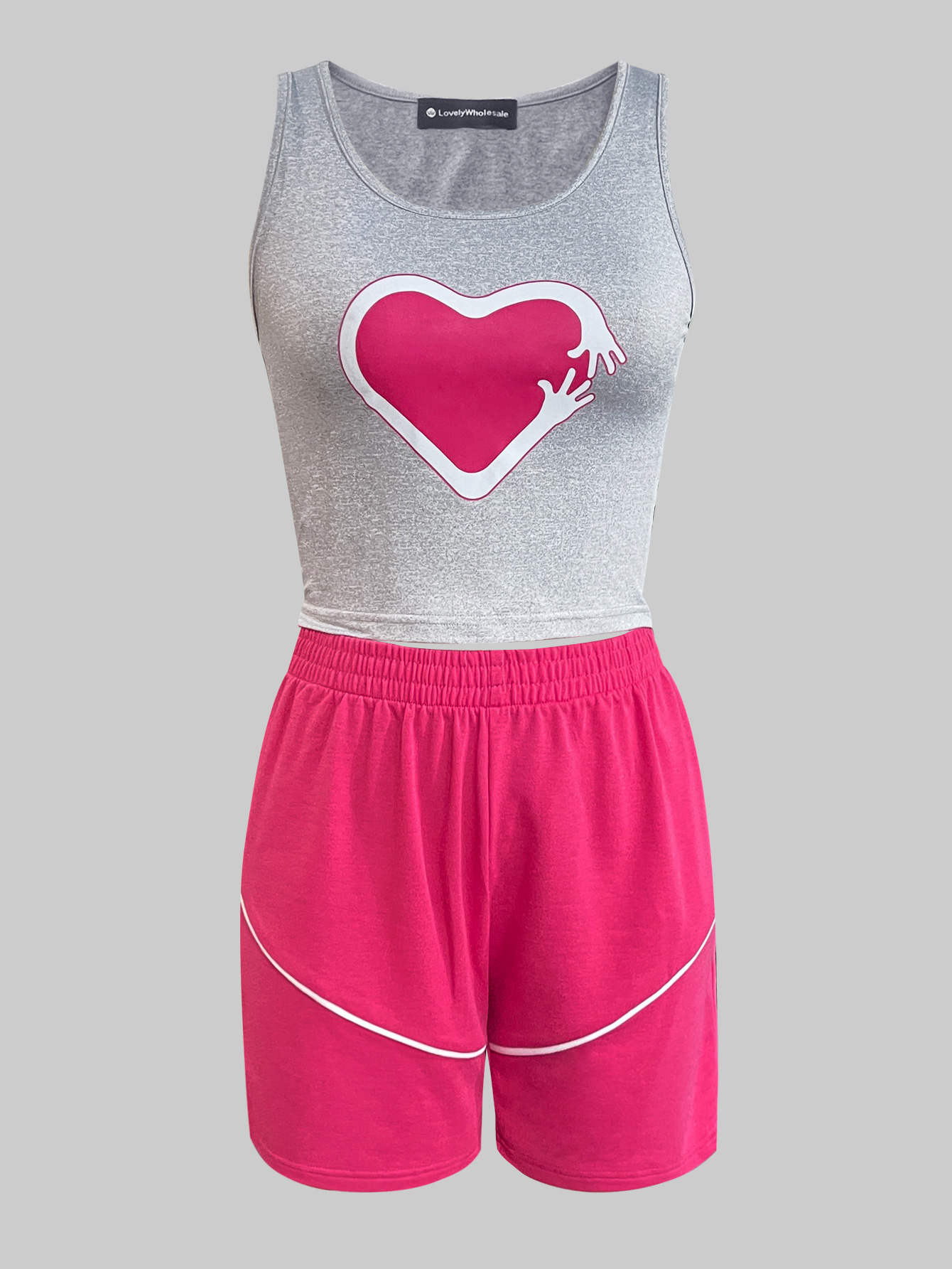 LW Heart Print Color Contrast Shorts Set