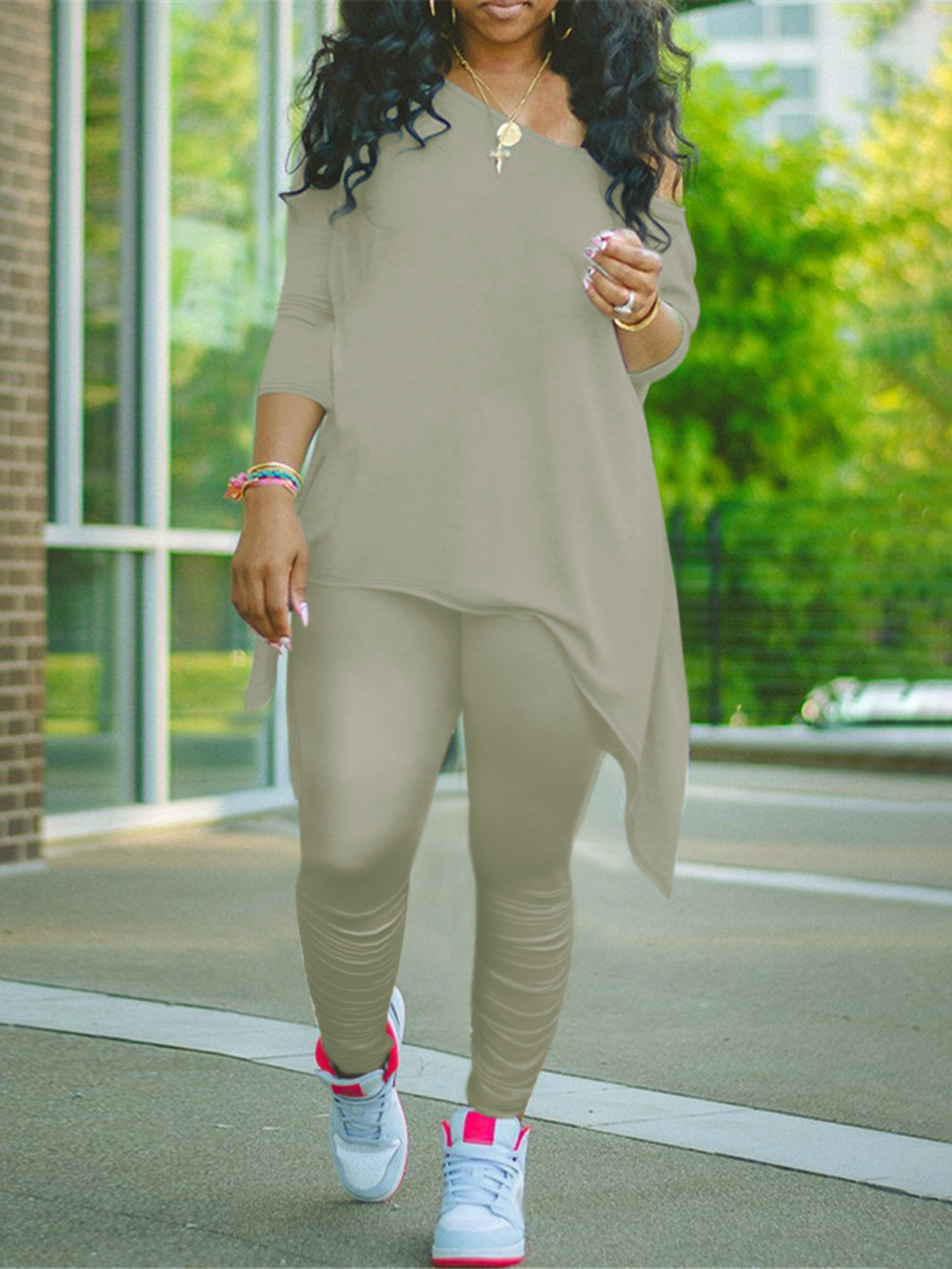 LW Plus Size Asymmetrical Ruched Pants Set