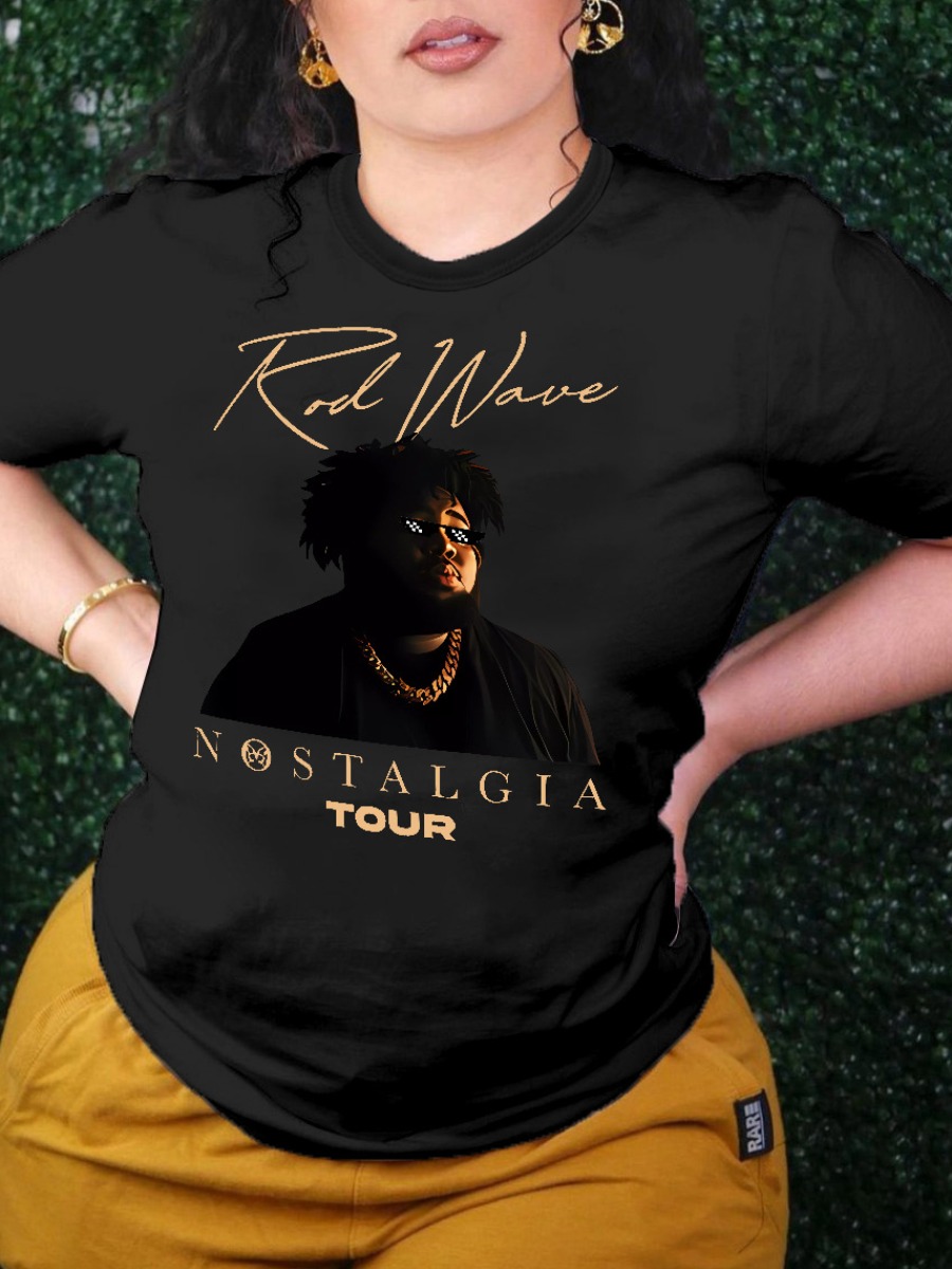 LovelyWholesale Plus Size Figure Letter Print T-shirt Summer Short Sleeve Casual Pattern Round Neck  5X Spring Summer 2024