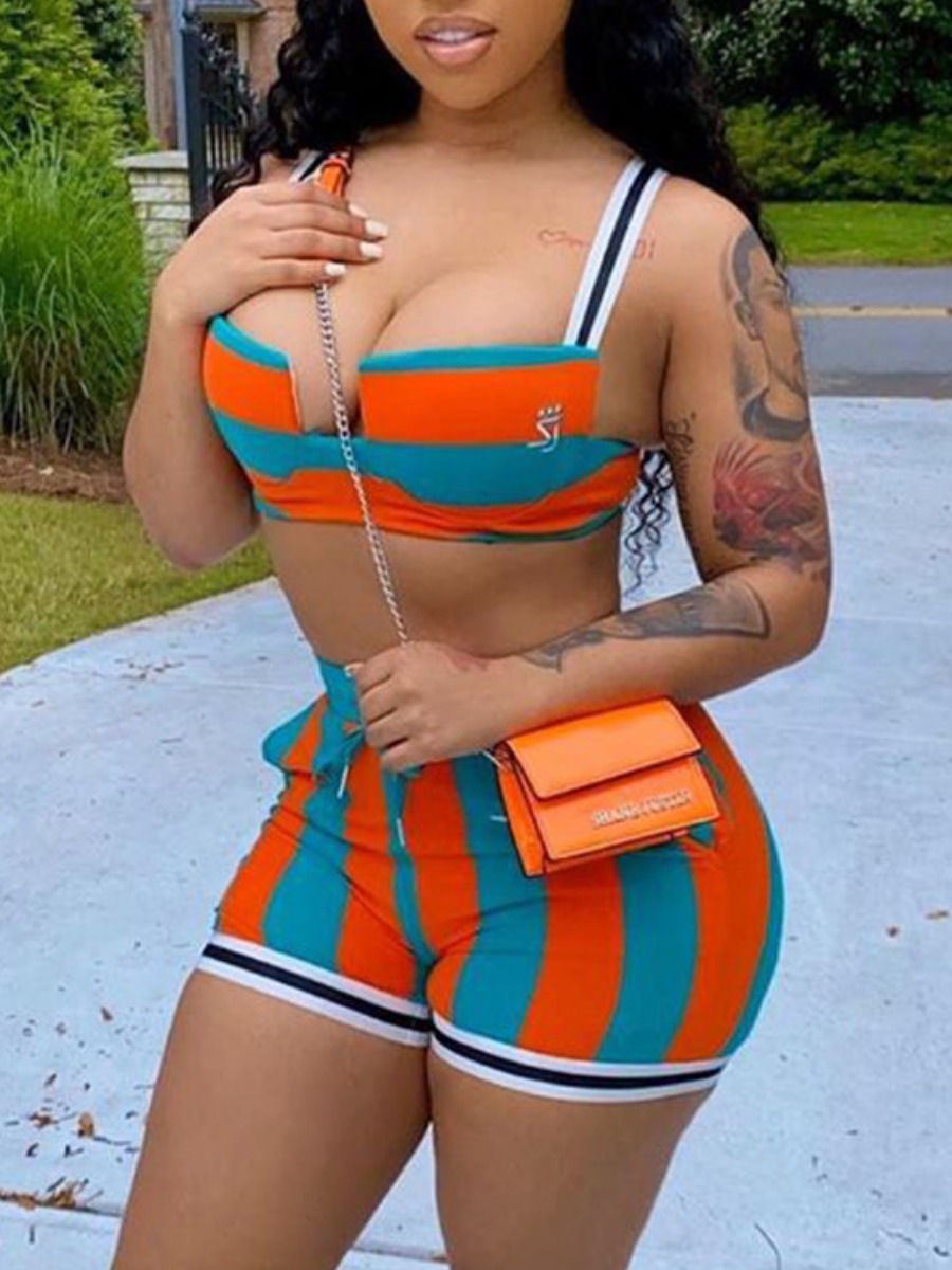 LW Pattern Striped Shorts Set