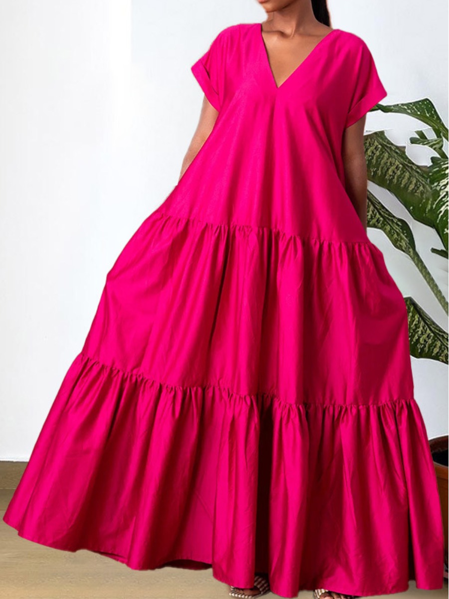 LW Plus Size V Neck Ruffle Design A Line Dress