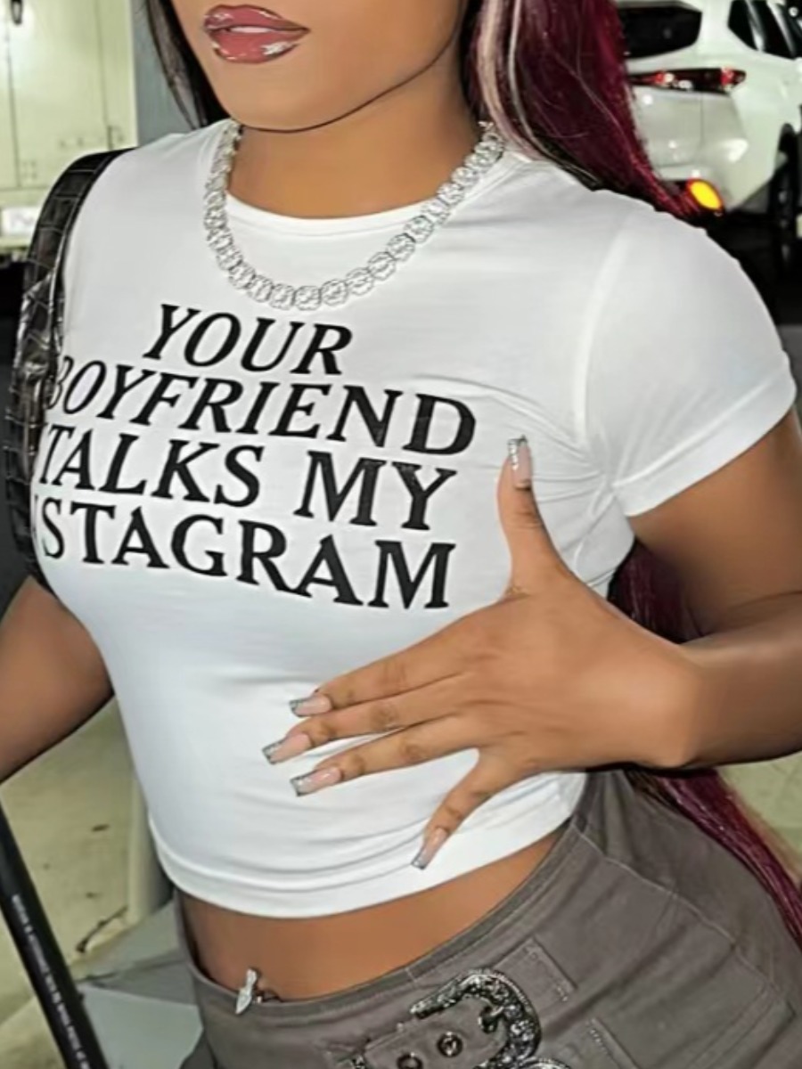 LW Crop Top Letter Print T-shirt