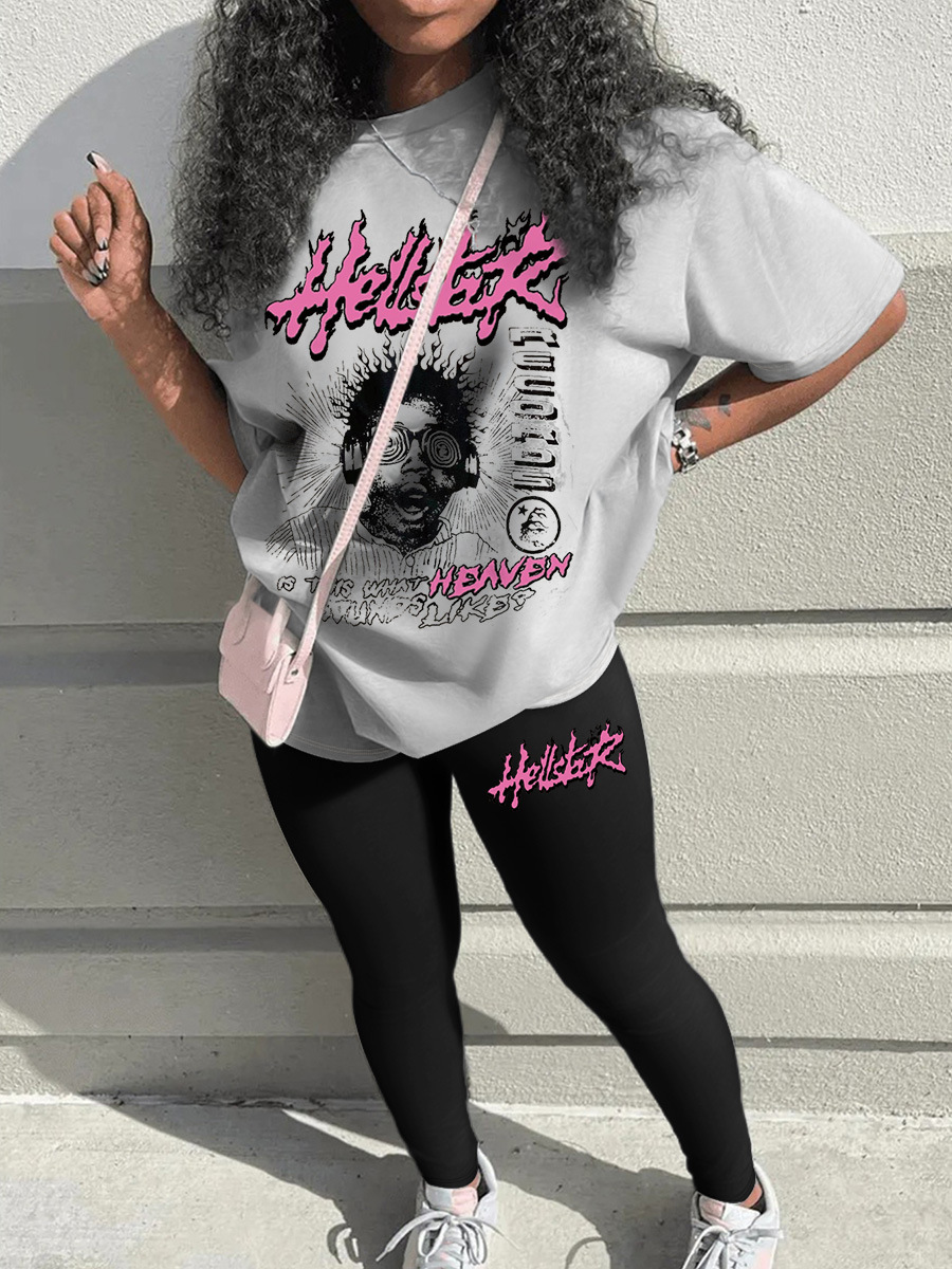 LW Plus Size Graffiti Letter Print Loose Pants Set