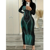 LW SXY Plus Size Body Print Striped Bodycon Dress