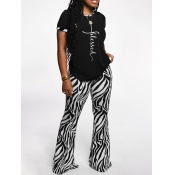 LW Letter Print Zebra Striped Wide Leg Pants Set