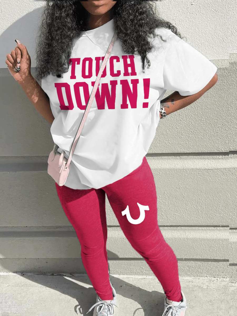 LovelyWholesale Letter Print Loose Pants Set Spring Short Sleeve Casual None Round Neck Spring Summer 2024