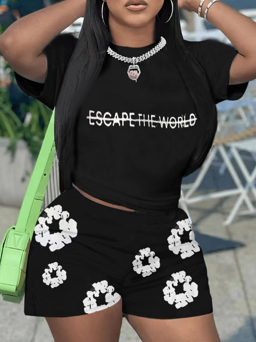 LW Floral Letter Print Shorts Set