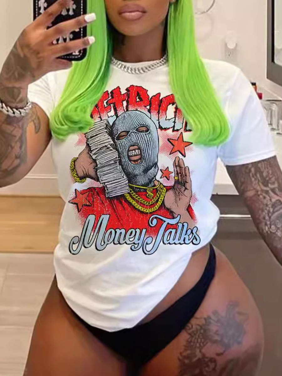 LW Plus Size Masked Face Money Letter Print T-shir