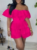 LW Plus Size Off The Shoulder Layered Cascading Flounce Design Romper