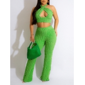 LW Waffle Knit Cut Out Crop Top Flared Pants Set