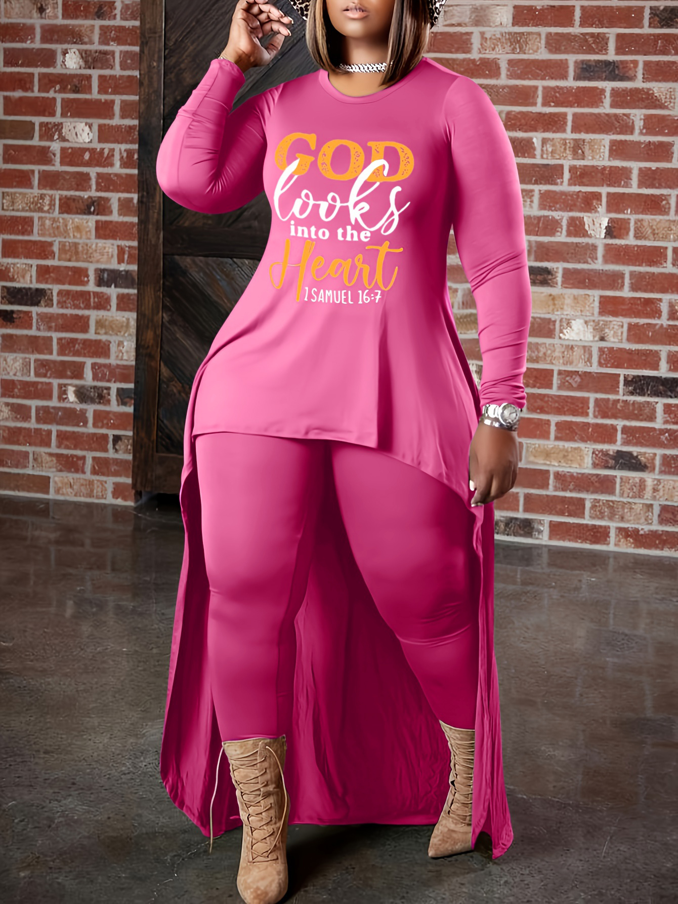 LW Plus Size Letter Print Asymmetrical Pants Set