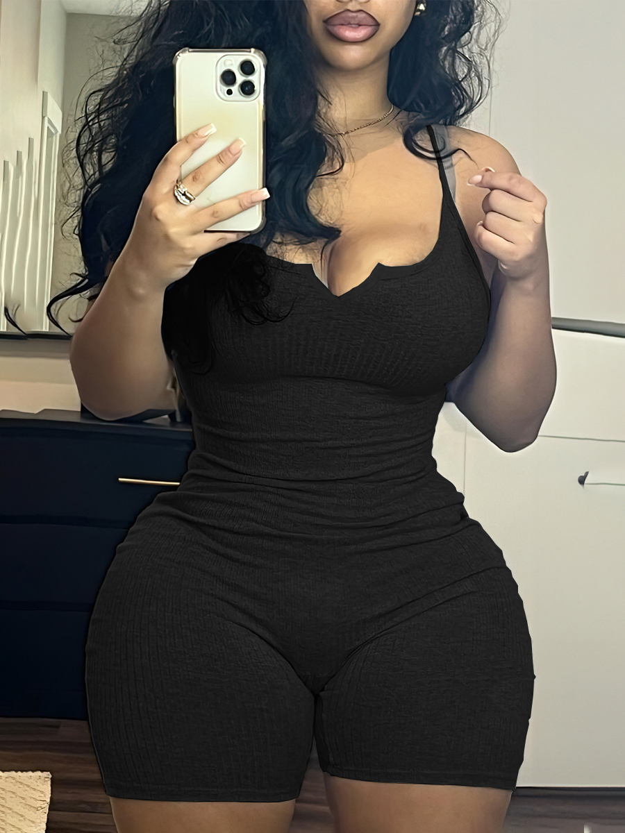 LovelyWholesale BASICS Cami Skinny Romper Summer Sleeveless Casual None Spaghetti Strap Spring Summer 2024