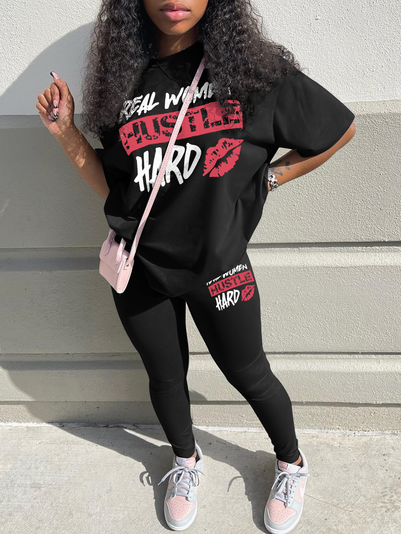 LW BASICS Plus Size Letter Two-piece Pants Set