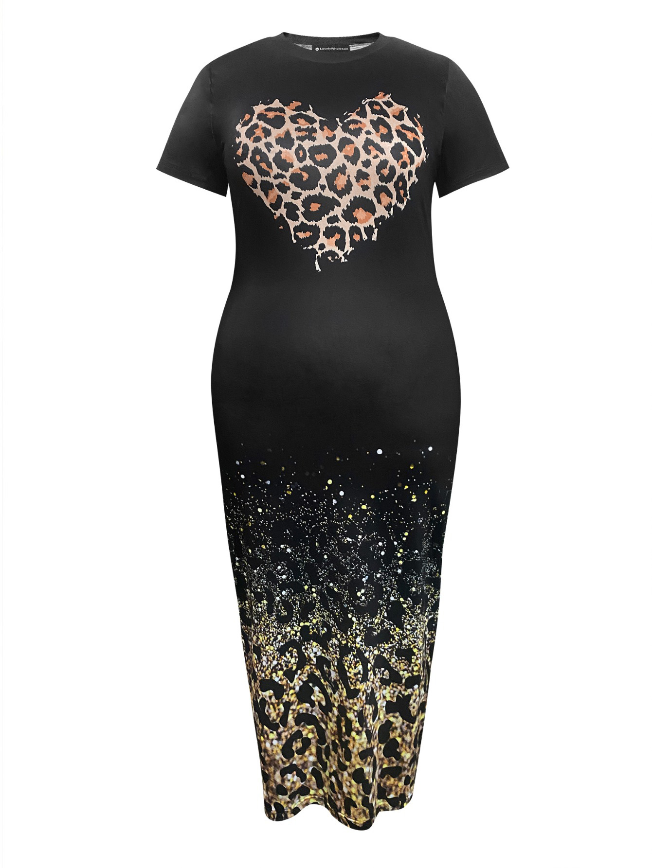 LW Plus Size Leopard Heart Print Bodycon Dress 3X