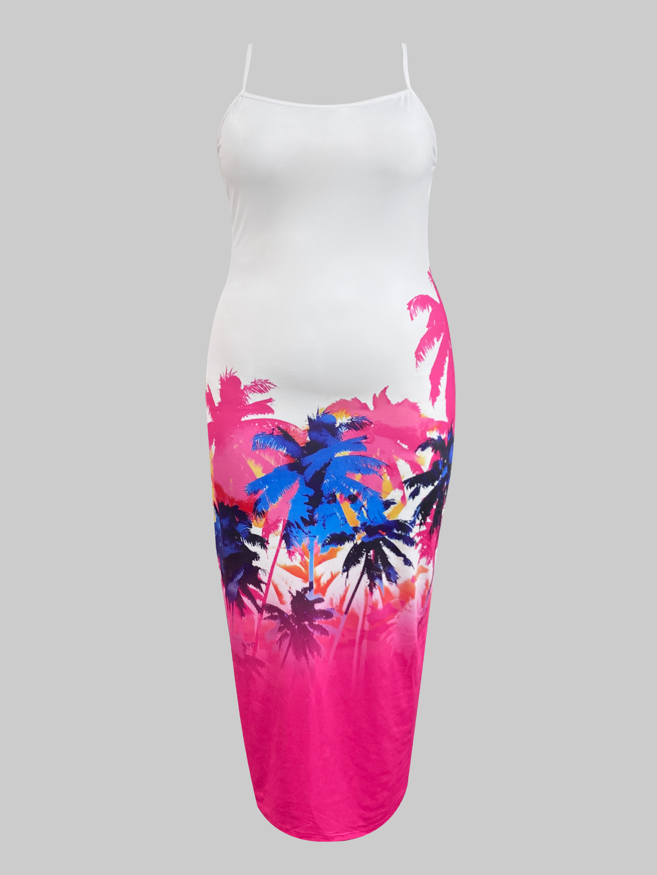 LW BASICS Plus Size Palm Tree Print Bodycon Cami Dress 2X