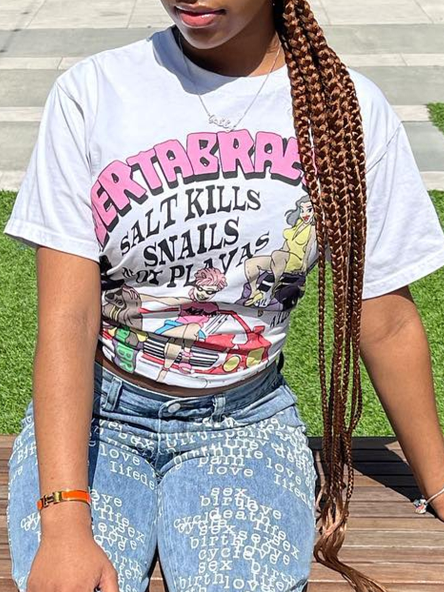 LW Cartoon Letter Print T-shirt
