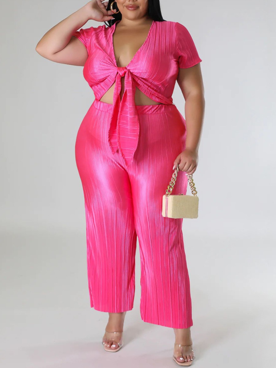 LW SXY Plus Size Bandage Design High Waist Pants Set