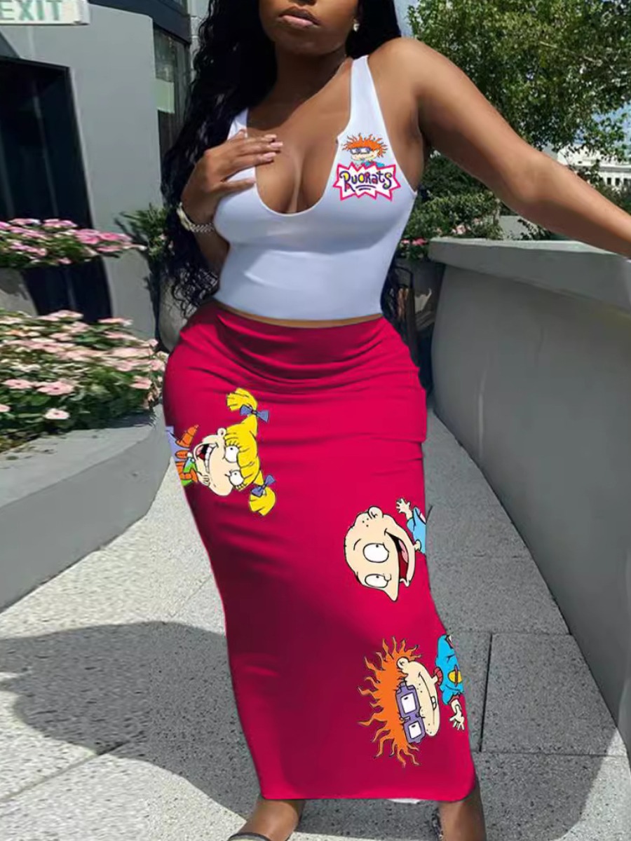 LW Plus Size Cami Cartoon Print Skirt Set