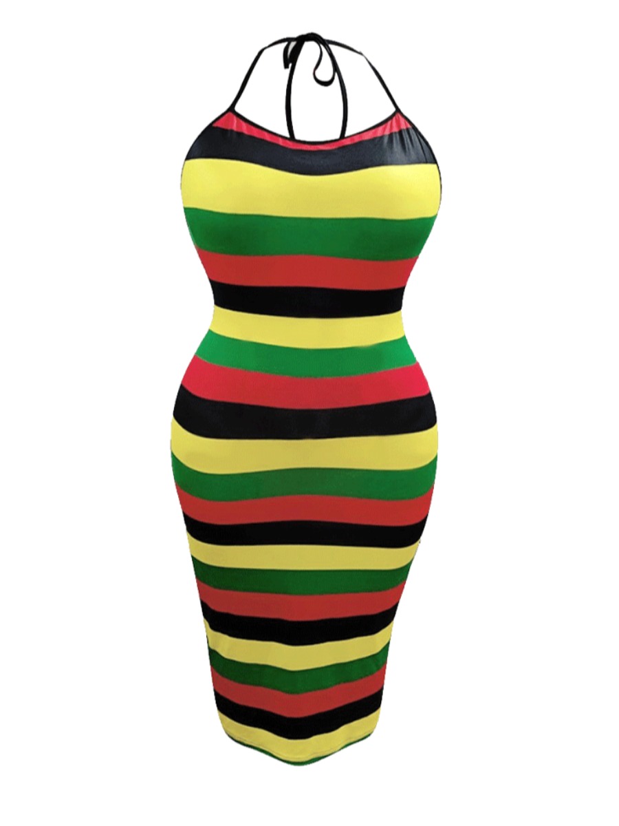 LW Plus Size Striped Backless Bodycon Dress 5X