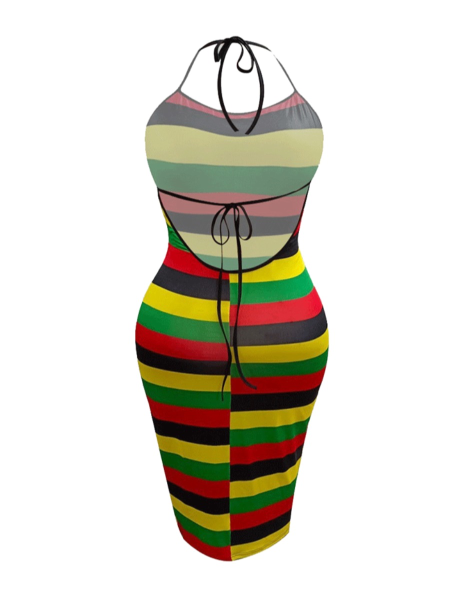 LW Plus Size Striped Backless Bodycon Dress 5X