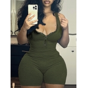 LW BASICS Rib Knit Backless Zipper Design Romper