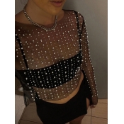 LW SXY See Through Pearl Decor T-shirt