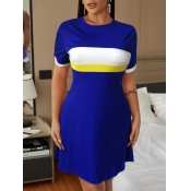 LW Round Neck Striped Patchwork Dress