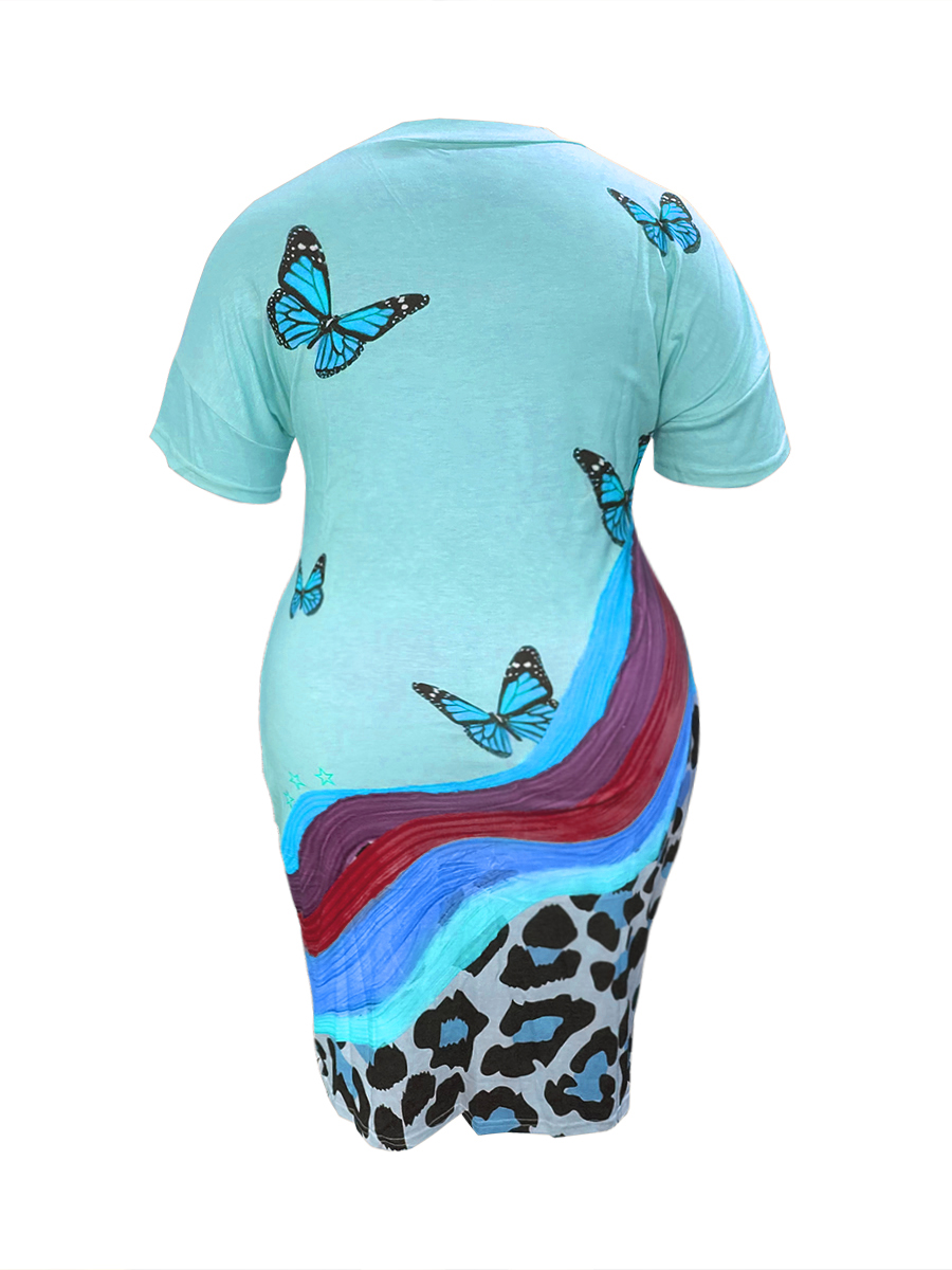 LW Plus Size Butterfly Print Pocket Design Dress 1X