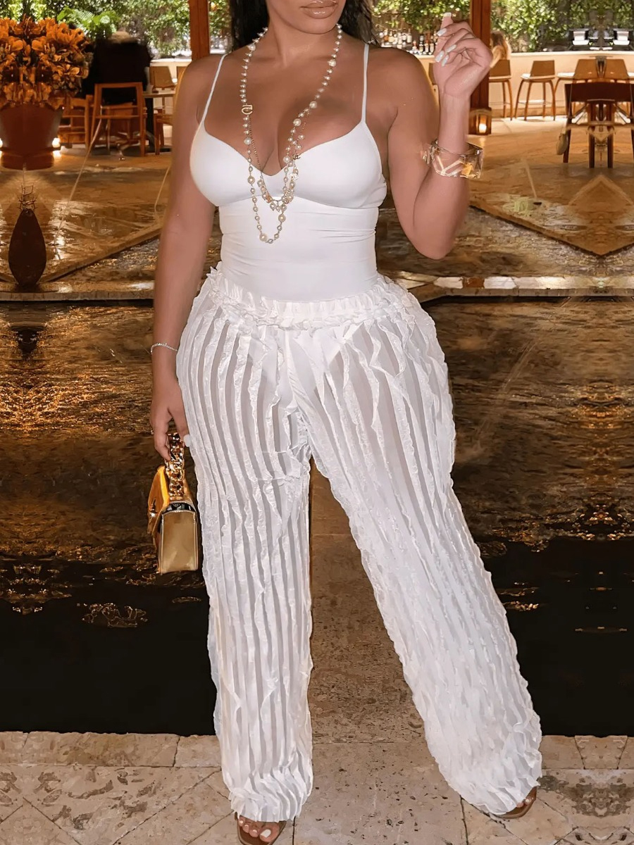 LW Cami Waffle Design See Through Pants Set