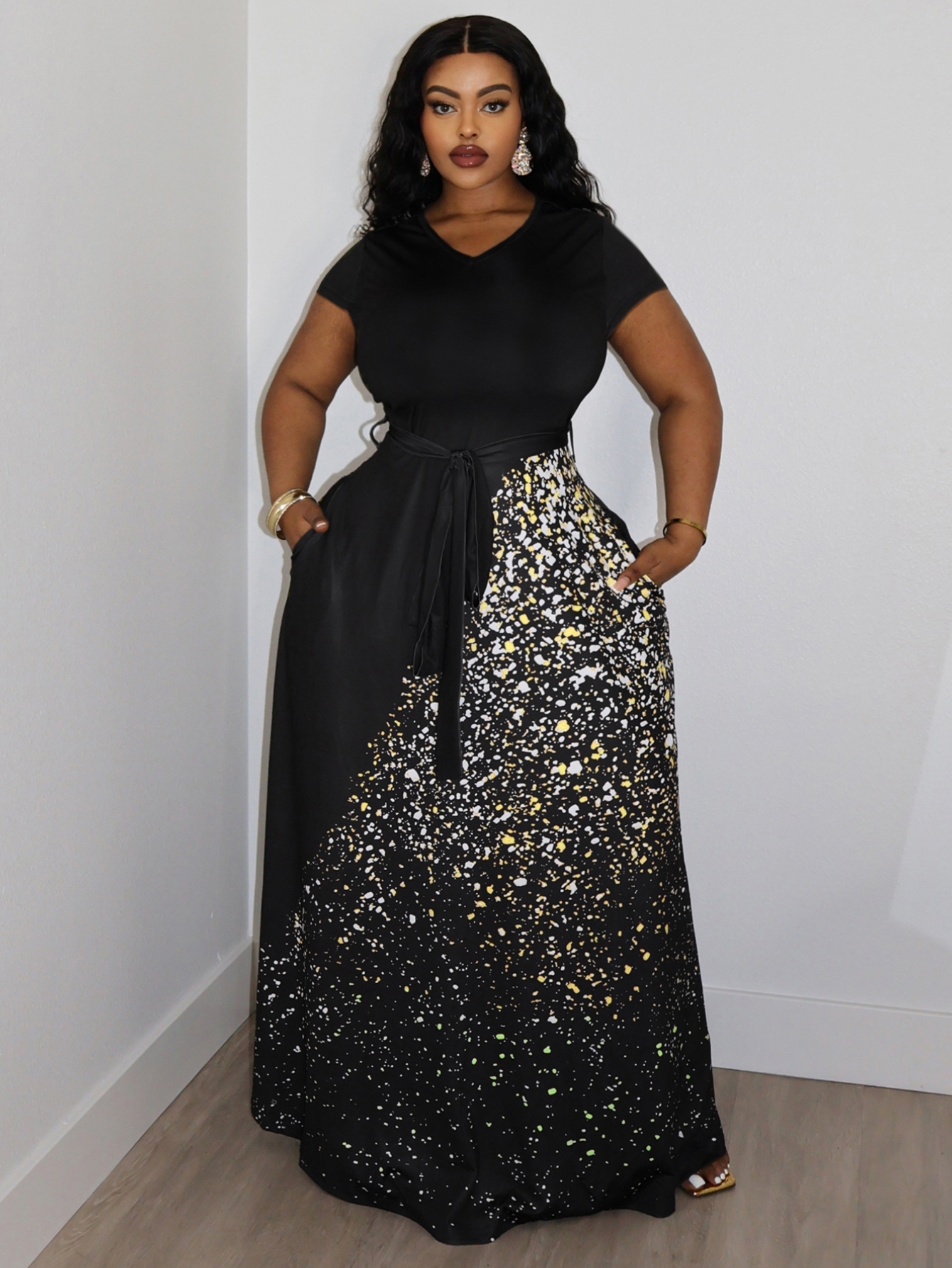 LW BASICS Plus Size Sequined Bandage Design A Line Dress