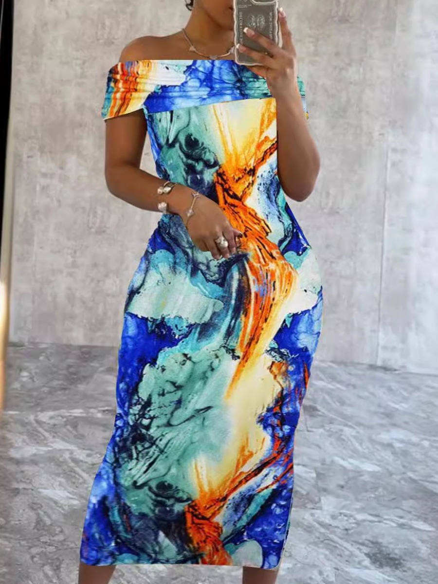 LW SXY Plus Size Off The Shoulder Tie Dye Bodycon 