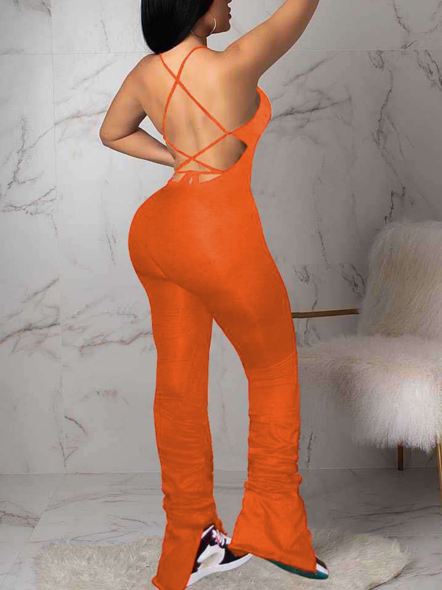 LW Bandage Design Backless Stacked Jumpsuit