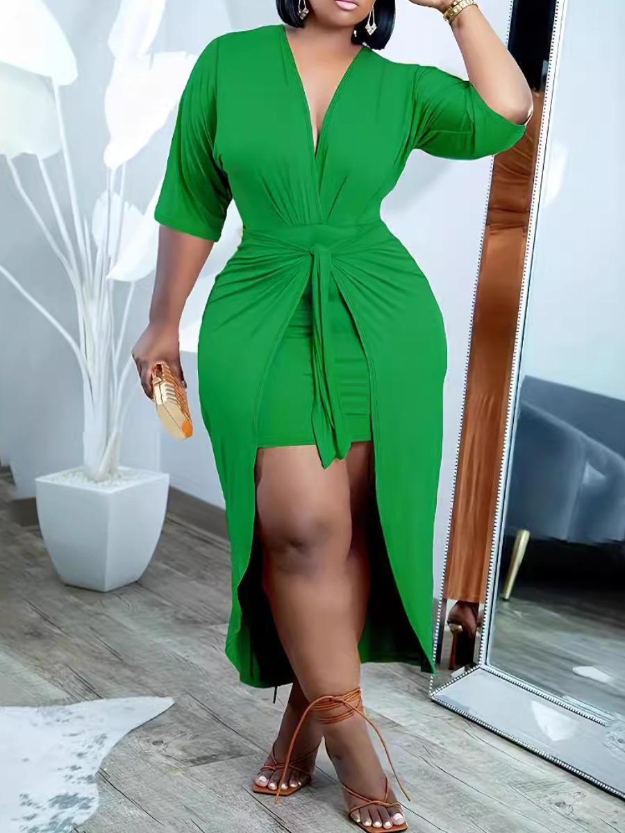 LW Plus Size V Neck Bandage Design Bodycon Dress