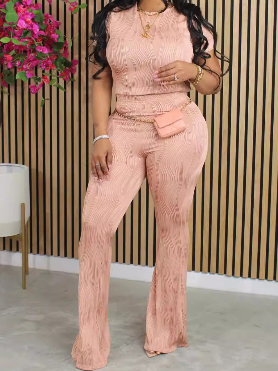 LW Plus Size Round Neck Flared Pants Set