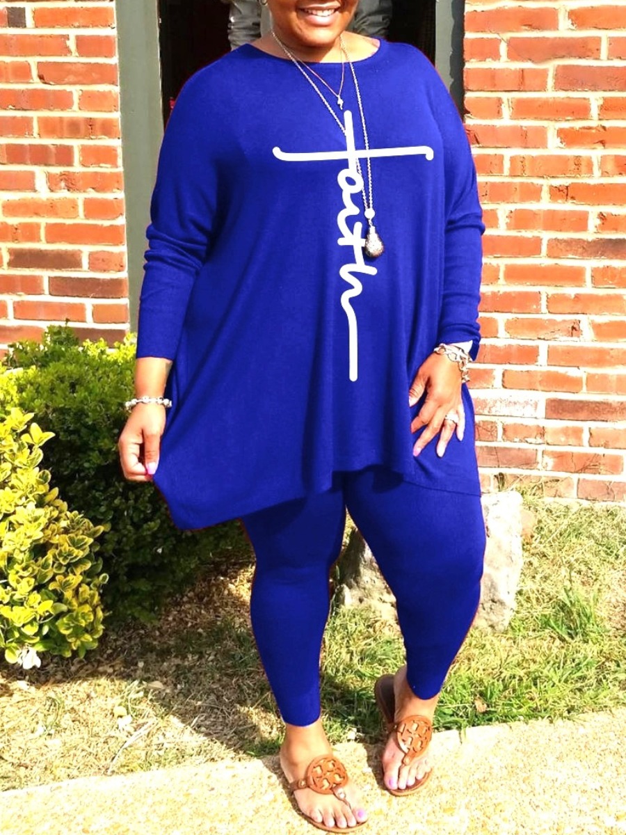 LW Plus Size Faith Letter Print Loose Pants Set