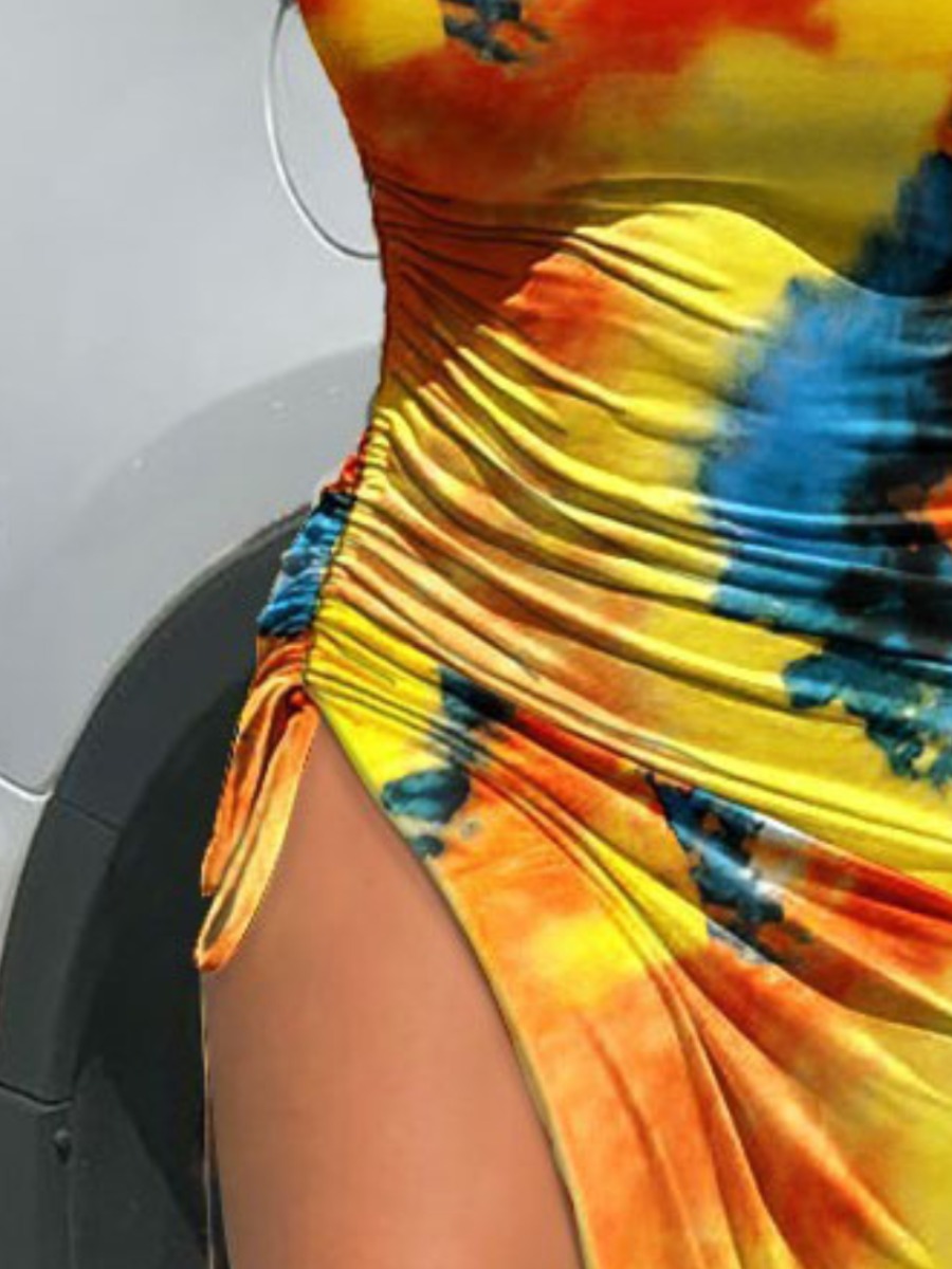 LW Plus Size Tie Dye Ruched Drawstring Bodycon Dress 4X