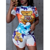 LW Tie Dye Teddy Bear Print Shorts Set