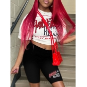 LW Round Neck Letter Print Shorts Set
