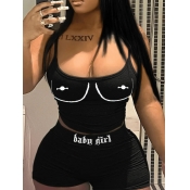 LW SXY Cami Letter Print Skinny Shorts Set