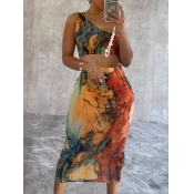 LW Plus Size One Shoulder Mixed Print Skirt Set