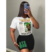 LW Newspaper Letter Figure Print Shorts Set