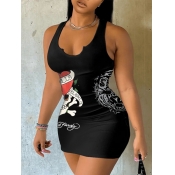 LW Skull Head Letter Print Bodycon Dress