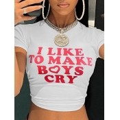 LW Crop Top Heart Letter Print T-shirt