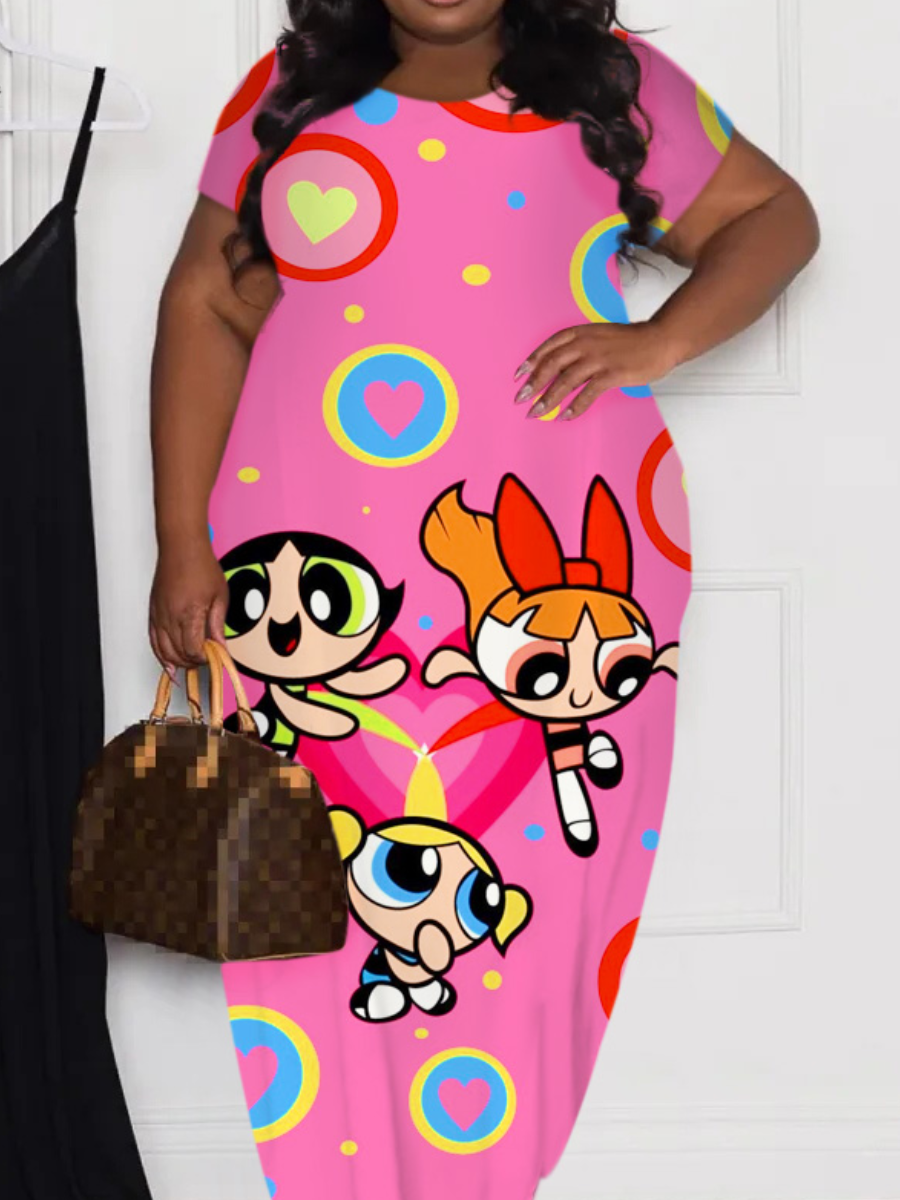 LW Plus Size Cartoon Heart Print Pocket Design Dress