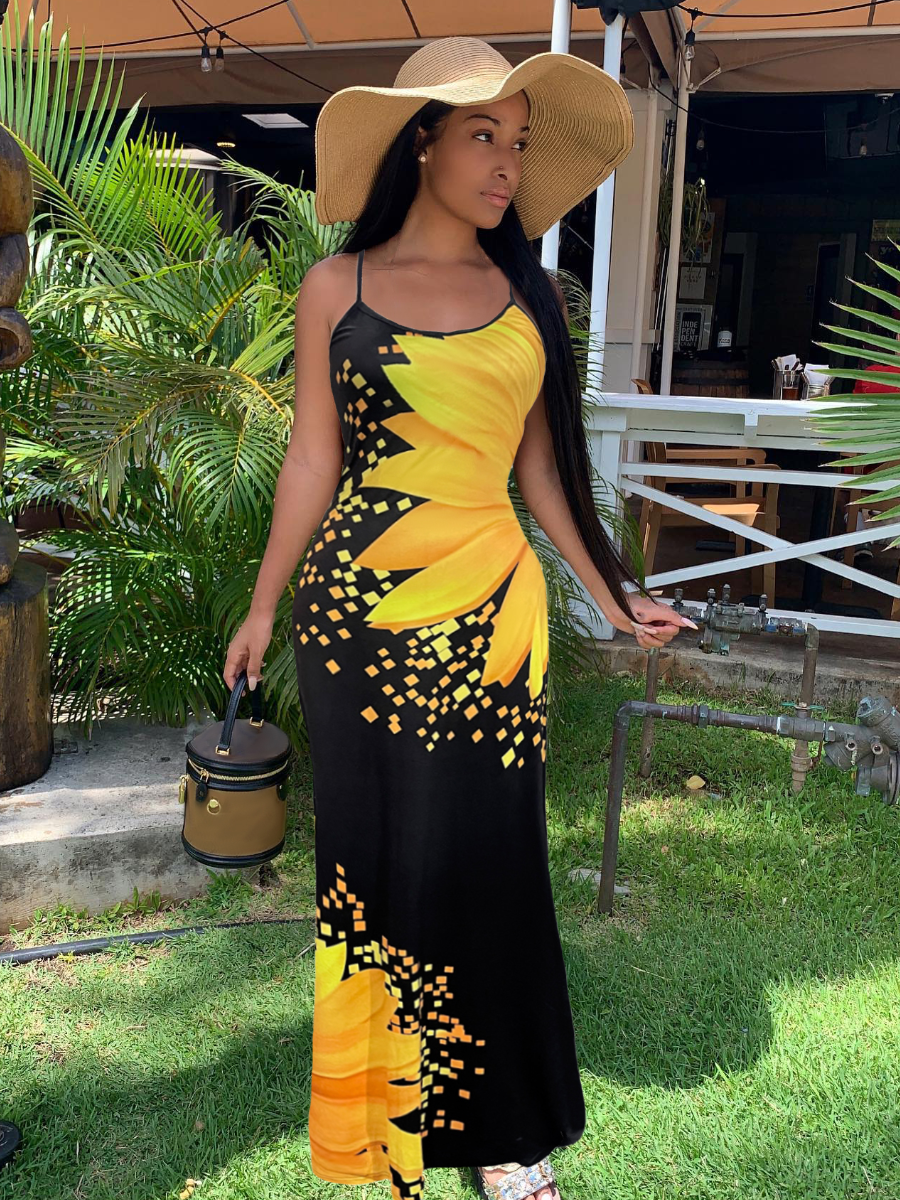 LW Sunflower Print Cami Maxi Dress