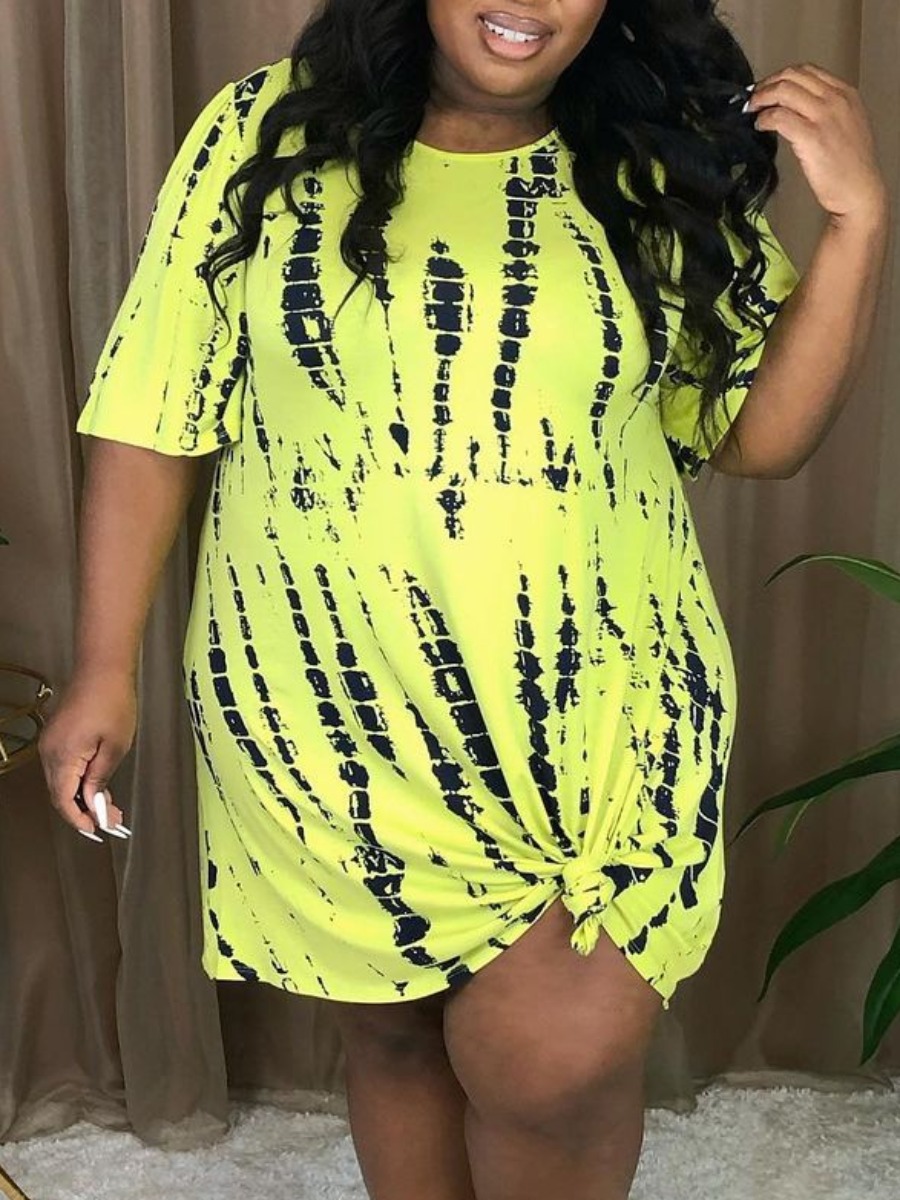 LW Plus Size Round Neck Tie Dye Dress 1X