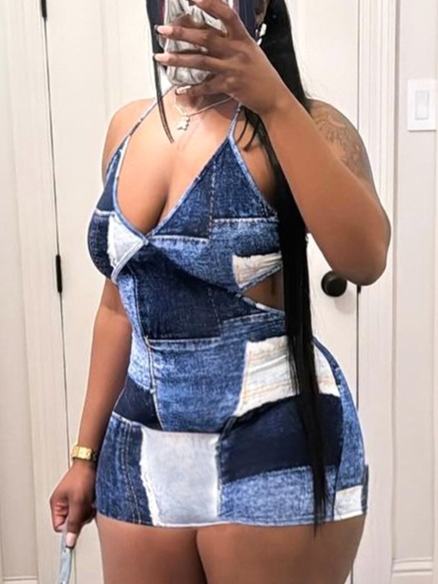 LW SXY Imitation Denim Cut Out Bodycon Cami Dress