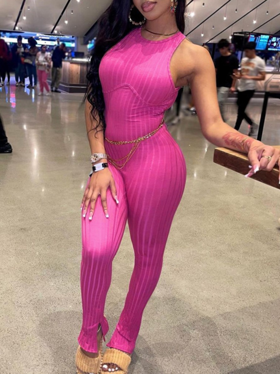 LW SXY See Through Solid Color Jumpsuit
