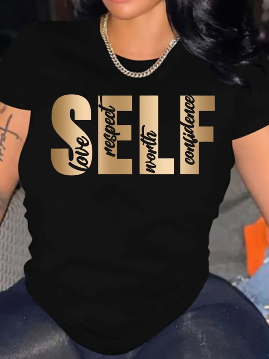 LW Round Neck Letter Print T-shirt