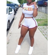 LW Crop Top Queen Letter Print Shorts Set